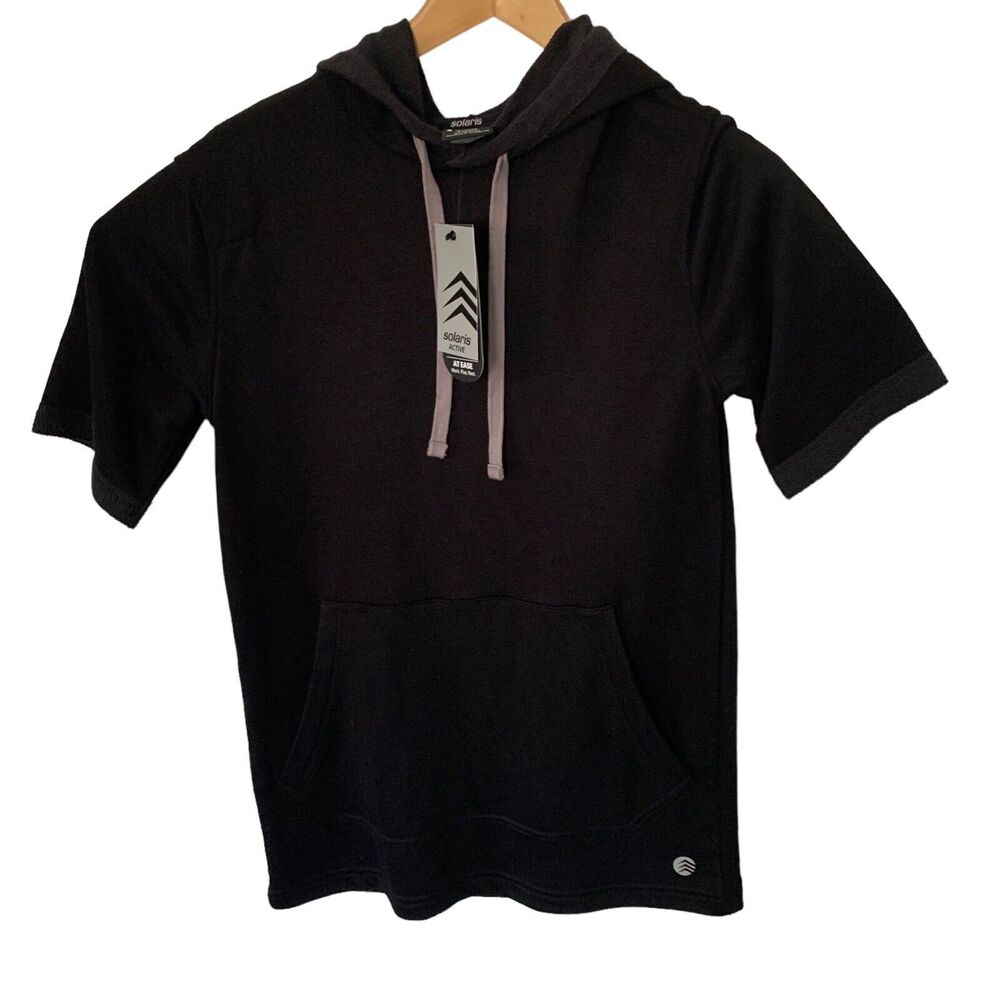 Solaris Mens S French Terry Short-Sleeve Hoodie Sweatshirt Black NEW